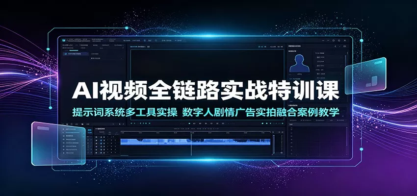 AI视频全链路实战特训课：提示词系统多工具实操，数字人剧情广告实拍融合案例教学-泡泡网赚