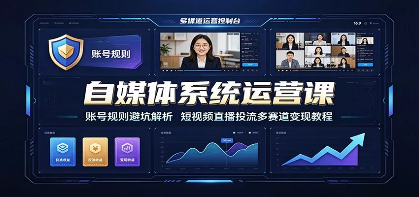 自媒体系统运营课：账号规则避坑解析，短视频直播投流多赛道变现教程-泡泡网赚