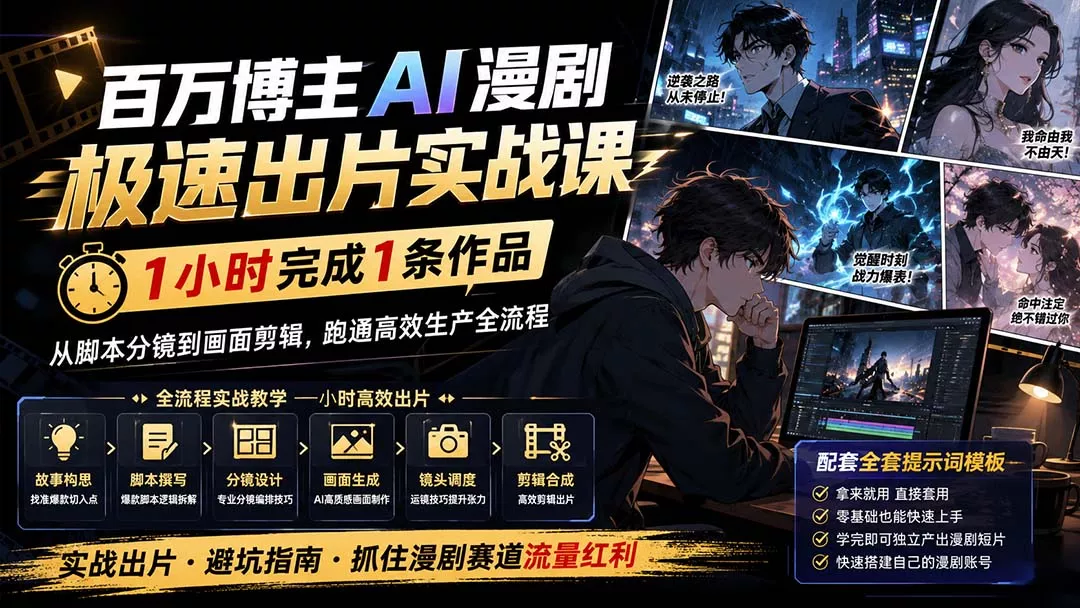 百万博主AI漫剧极速出片实战课：1小时产出条作品，从脚本分镜到画面剪辑，跑通高效生产全流程-泡泡网赚
