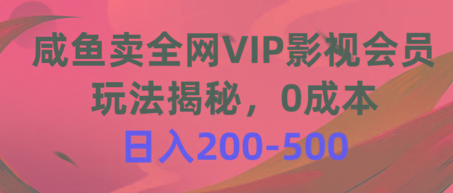 咸鱼卖全网VIP影视会员，玩法揭秘，0成本日入200-500-泡泡网赚