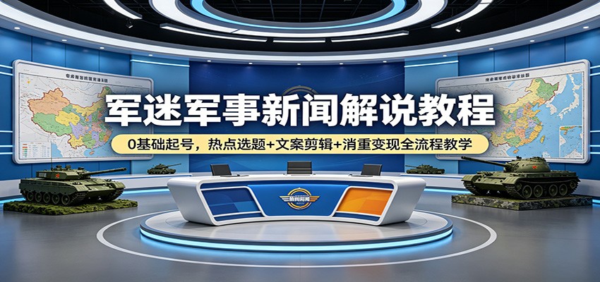 军迷军事新闻解说教程：0基础起号，热点选题+文案剪辑+消重变现全流程教学-泡泡网赚