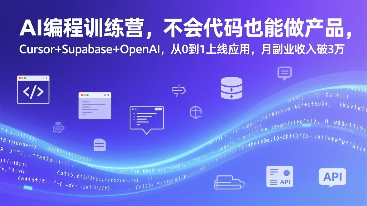 AI编程训练营，不会代码也能做产品，Cursor+Supabase+OpenAI，从0到1上线应用，月副业收入破3万-泡泡网赚
