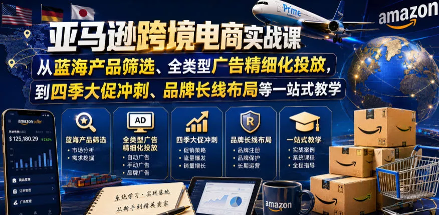 亚马逊跨境电商实战课，从蓝海产品筛选、全类型广告精细化投放，到四季大促冲刺、品牌长线布局等一站式教学(更新8月)-泡泡网赚