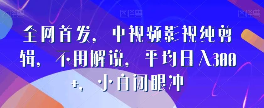 全网首发，中视频影视纯剪辑，不用解说，平均日入300+，小白闭眼冲-泡泡网赚