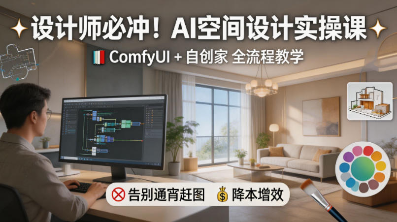 设计师必冲！AI空间设计实操课，ComfyUI+自创家全教学，告别通宵赶图，降本增效-泡泡网赚