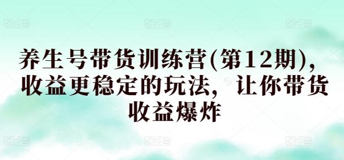 养生号带货训练营(第12期)，收益更稳定的玩法，让你带货收益爆炸-泡泡网赚