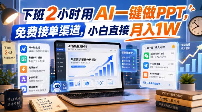 下班2小时用AI一键做PPT，免费接单渠道，小白直接月入1W【揭秘】-泡泡网赚