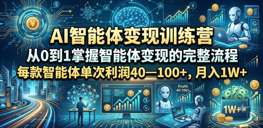 AI智能体变现训练营，从0到1掌握智能体变现的完整流程，每款智能体单次利润40—100+，月入1W+-泡泡网赚