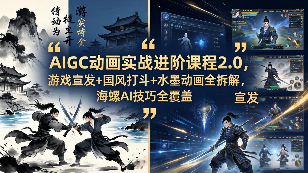 AIGC动画实战进阶课程2.0，游戏宣发+国风打斗+水墨动画全拆解，海螺AI技巧全覆盖-泡泡网赚