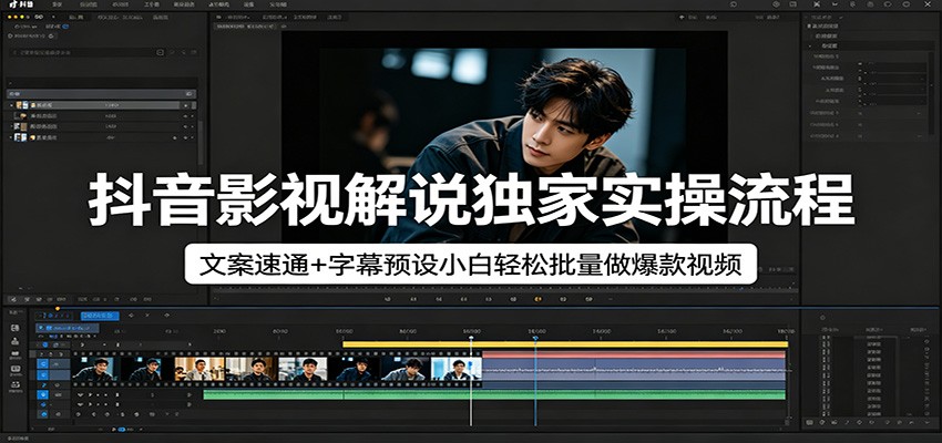抖音影视解说独家实操流程，文案速通+字幕预设小白轻松批量做爆款视频-泡泡网赚