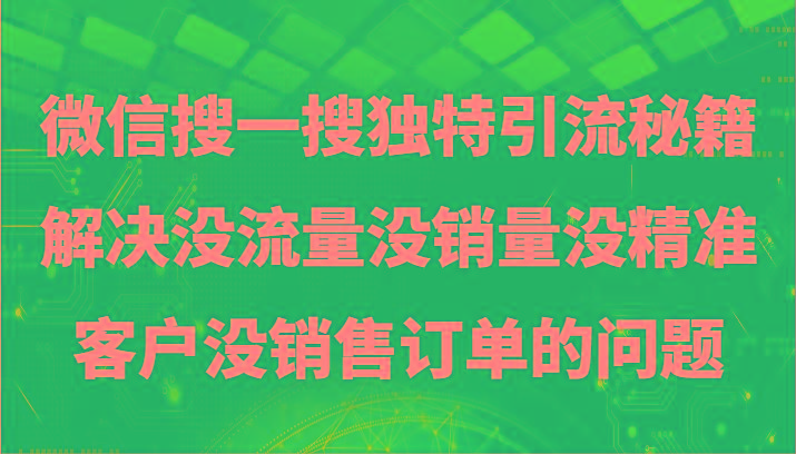 微信搜一搜暴力引流，解决没流量没销量没精准客户没销售订单的问题-泡泡网赚