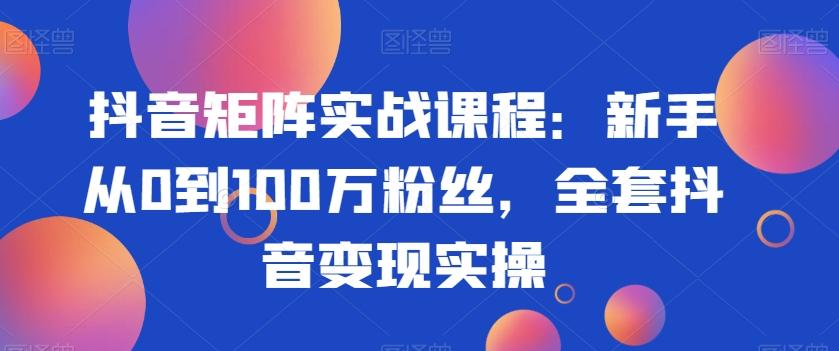 抖音矩阵实战课程：新手从0到100万粉丝，全套抖音变现实操-泡泡网赚