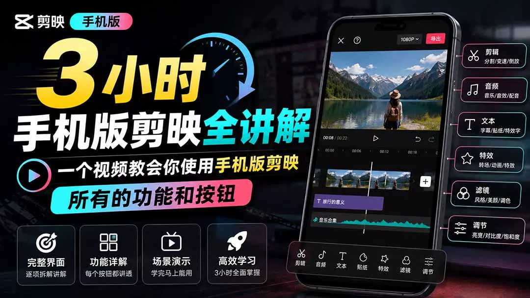 3小时手机版剪映全讲解，一个视频教会你使用手机版剪映，所有的功能和按钮-泡泡网赚