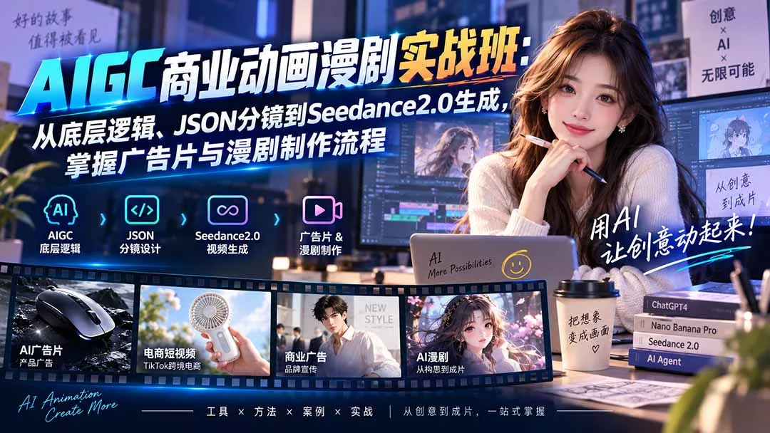 AIGC商业动画漫剧实战班-更新：从底层逻辑、JSON分镜到Seedance2.0生成，掌握广告片与漫剧制作流程-泡泡网赚