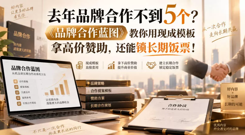 去年品牌合作不到5个？《品牌合作蓝图》教你用现成模板拿高价赞助，还能锁长期饭票！【原创双语字幕】-泡泡网赚