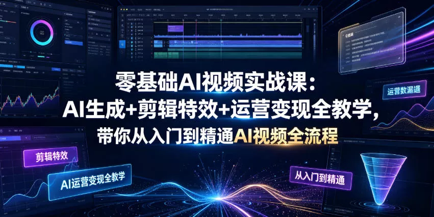 零基础AI视频实战课：AI生成+剪辑特效+运营变现全教学，带你从入门到精通AI视频全流程-泡泡网赚