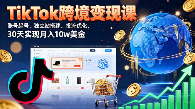 TikTok跨境变现课：账号起号、独立站搭建、投流优化，30天实现月入10w美金-泡泡网赚