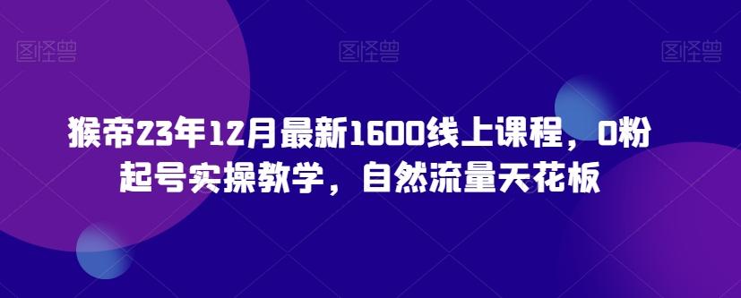 猴帝23年12月最新1600线上课程，0粉起号实操教学，自然流量天花板-泡泡网赚