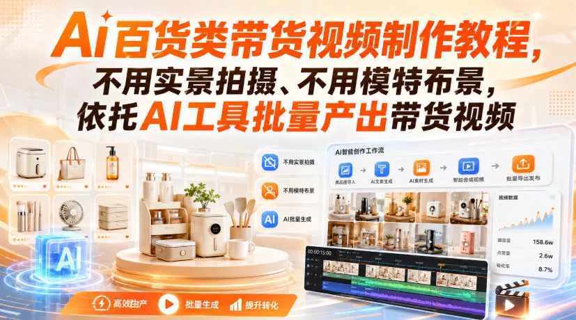 Ai百货类带货视频制作教程，不用实景拍摄、不用模特布景，依托AI工具批量产出带货视频-泡泡网赚