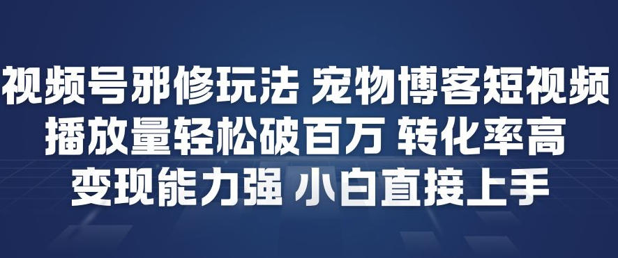 视频号邪修玩法宠物博客短视频，播放量轻松破百万，转化率高，变现能力强，小白直接上手-泡泡网赚