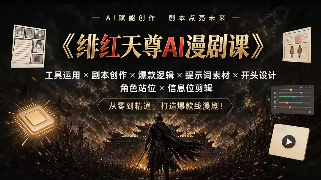 绯红天尊AI漫剧课｜工具运用×剧本创作×爆款逻辑×提示词素材×开头设计×角色站位×信息位剪辑-泡泡网赚