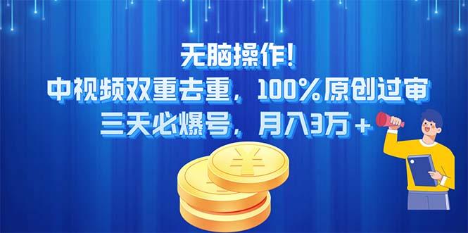 无脑操作!中视频双重去重，100%原创过审，三天必爆号，月入3万+-泡泡网赚