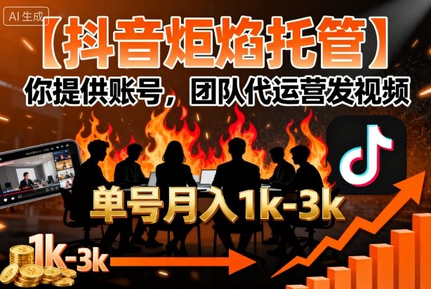 【抖音炬焰托管】你提供账号，团队代运营发视频，单号月入1k+【揭秘】-泡泡网赚