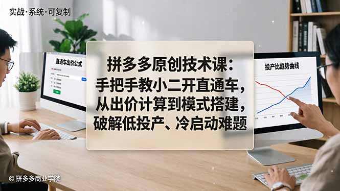 拼多多原创技术课：手把手教小二开直通车，从出价计算到模式搭建，破解低投产、冷启动难题-泡泡网赚