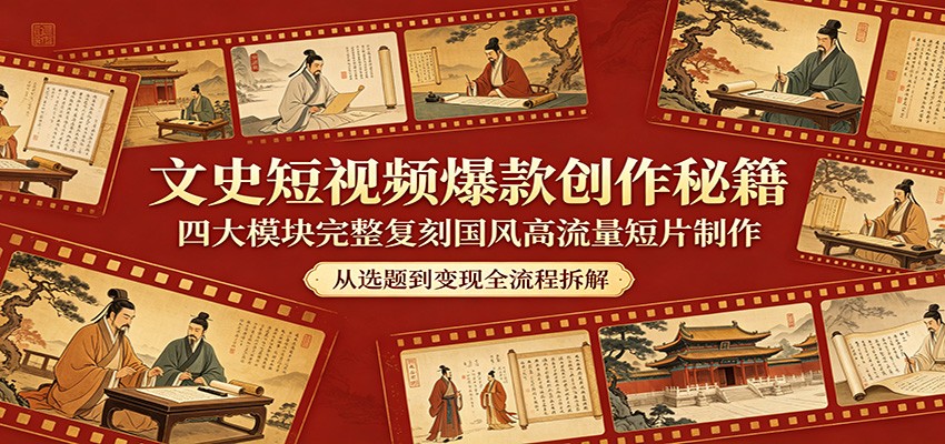文史短视频爆款创作秘籍：四大模块完整复刻国风高流量短片制作-泡泡网赚