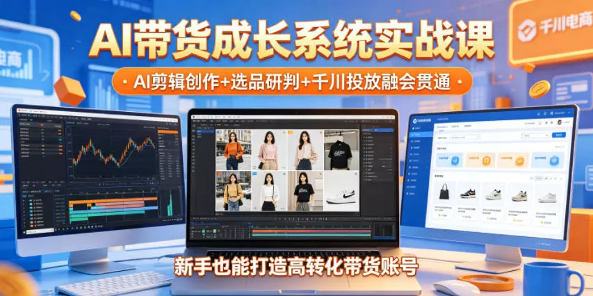 AI带货成长系统实战课，AI剪辑创作+选品研判+千川投放融会贯通，新手也能打造高转化带货账号(更新2026年)-泡泡网赚