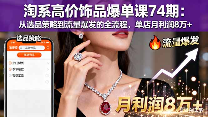 淘系高价饰品爆单课74期：从选品策略到流量爆发的全流程，单店月利润8万+-泡泡网赚