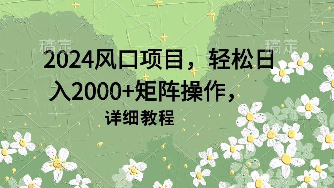 (9652期)2024风口项目，轻松日入2000+矩阵操作，详细教程-泡泡网赚