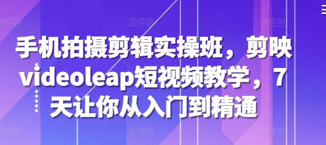 手机拍摄剪辑实操班，剪映videoleap短视频教学，7天让你从入门到精通-泡泡网赚