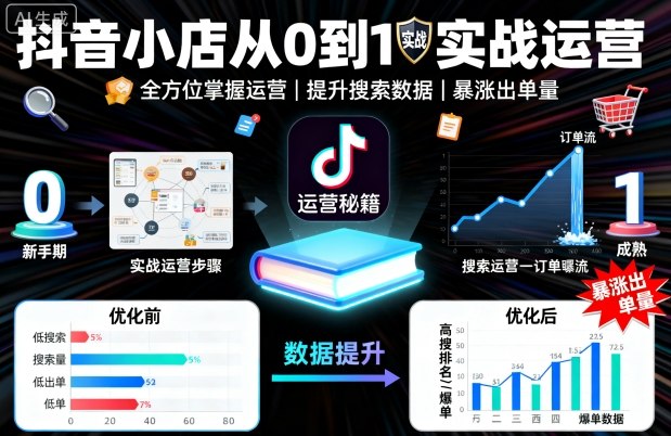 抖音小店从0到1实战运营，帮你全方位掌握小店运营，提升搜索数据与出单量-泡泡网赚