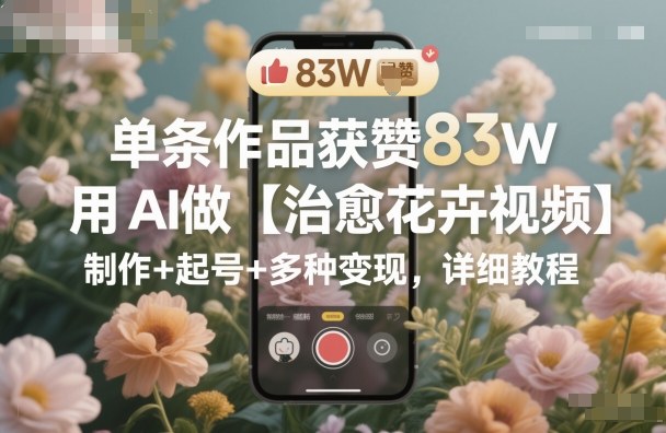 单条作品获赞83W，用AI做【治愈花卉视频】，制作+起号+多种变现，详细教程-泡泡网赚