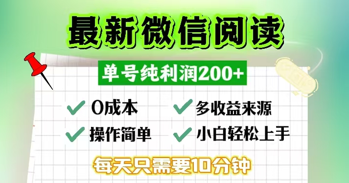 微信阅读最新玩法，每天十分钟，单号一天200+，简单0零成本，当日提现-泡泡网赚