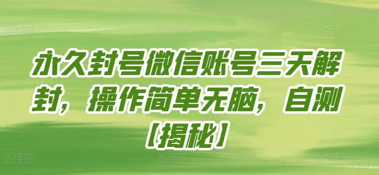 永久封号微信账号三天解封，操作简单无脑，自测【揭秘】-泡泡网赚