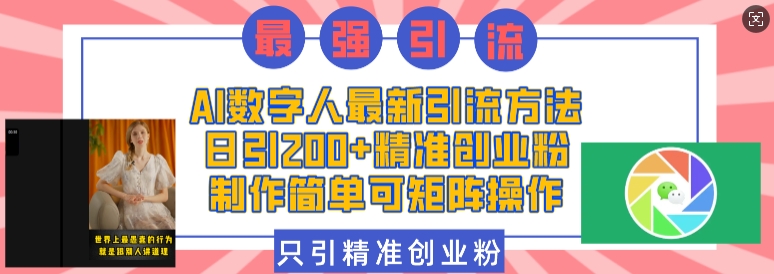 AI数字人最新引流方法，日引200+精准创业粉，制作简单可矩阵操作-泡泡网赚
