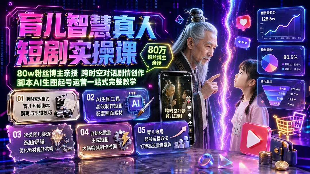 育儿智慧真人短剧实操课|80w粉丝博主亲授,跨时空对话剧情创作,脚本AI生图起号运营一站式完整教学 育儿智慧真人短剧实操课|80w粉丝博主亲授,跨时空对话剧情创作,脚本AI生图起号运营一站式完整教学