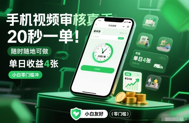 手机视频审核真香！20秒一单，随时随地可做，单日收益4张，小白零门槛冲【揭秘】-泡泡网赚