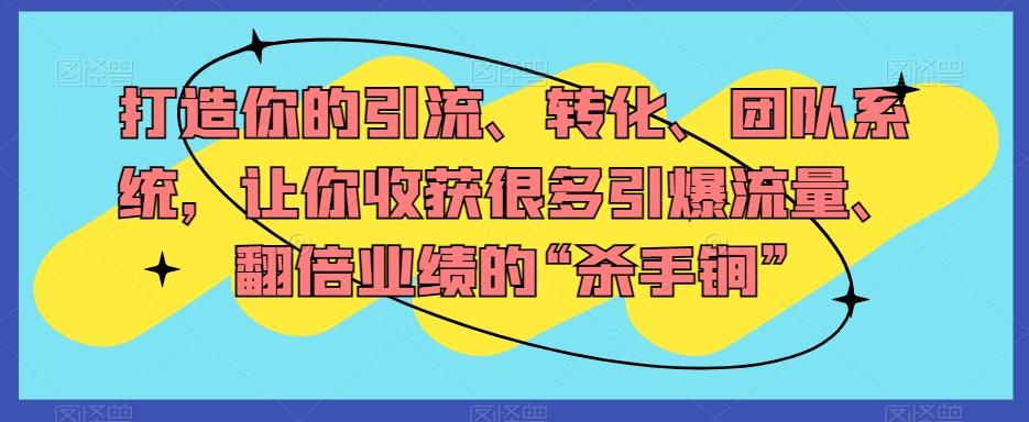 打造你的引流、转化、团队系统，让你收获很多引爆流量、翻倍业绩的“杀手锏”-泡泡网赚