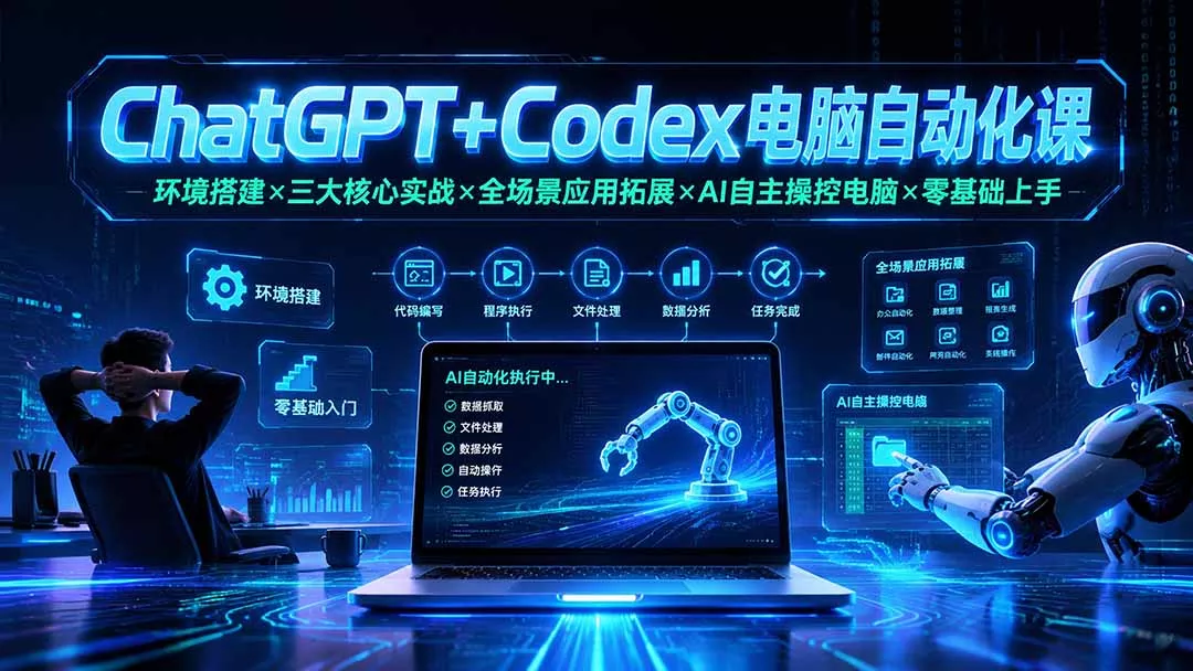 ChatGPT+Codex电脑自动化课：环境搭建×三大核心实战×全场景应用拓展×AI自主操控电脑×零基础上手-泡泡网赚