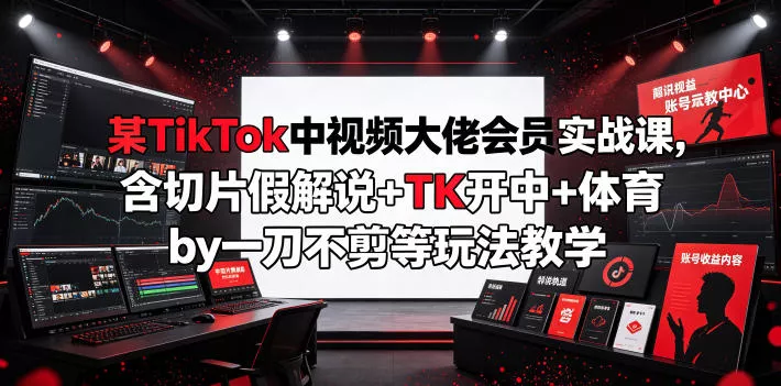 某TikTok中视频大佬会员实战课，含切片假解说+TK开中+体育by一刀不剪等玩法教学-泡泡网赚