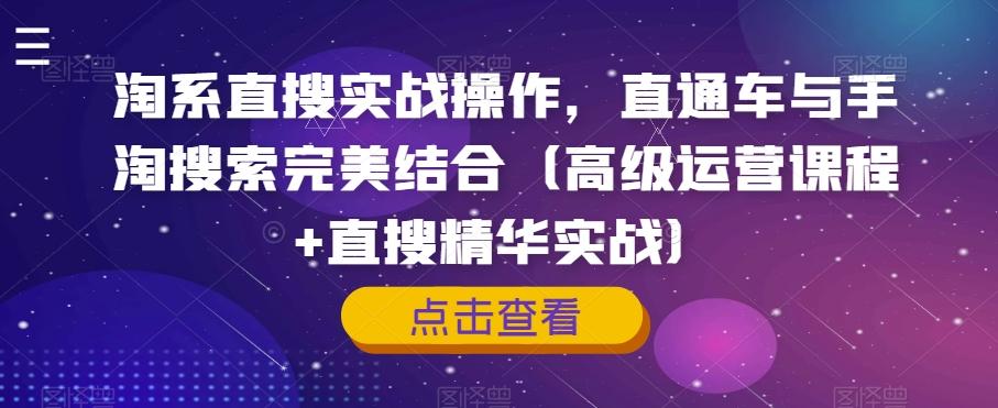 淘系直搜实战操作，直通车与手淘搜索完美结合（高级运营课程+直搜精华实战）-泡泡网赚