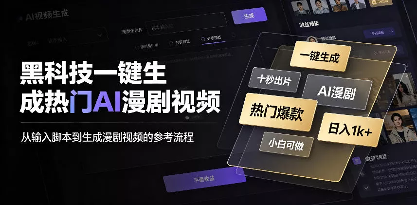 黑科技一键生成热门AI漫剧视频，十秒钟即可搞定，小白也能日入1k+【揭秘】-泡泡网赚