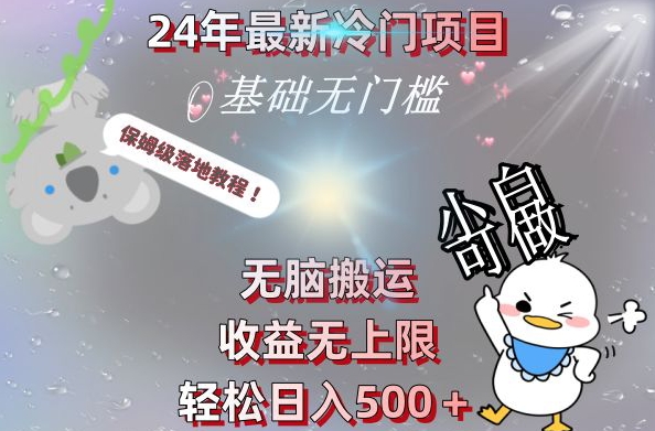 2024最新冷门项目，无脑搬运，收益无上限，轻松日入500＋，保姆级落地教程-泡泡网赚