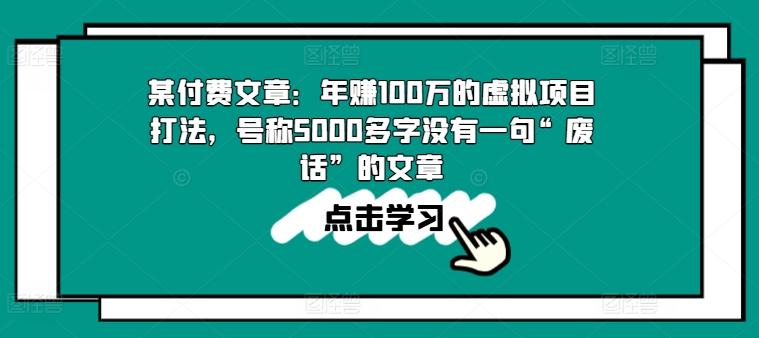 某付费文章：年赚100w的虚拟项目打法，号称5000多字没有一句“废话”的文章-泡泡网赚