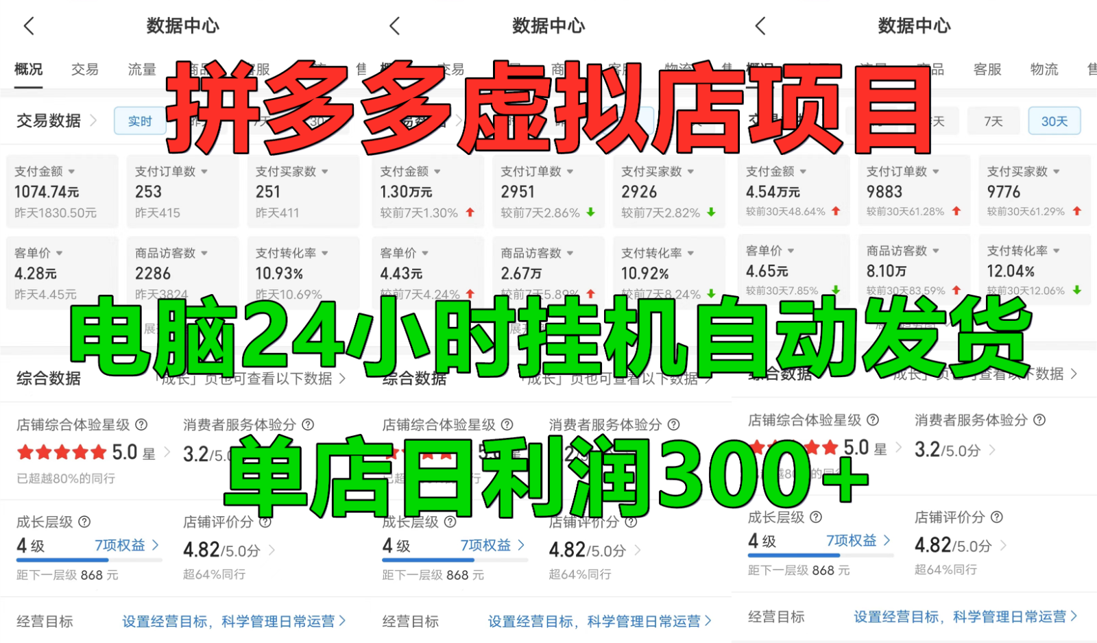 拼多多虚拟店铺项目，电脑挂机自动发货，单店日利润300+-泡泡网赚