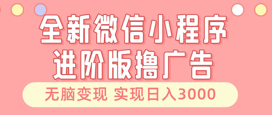 全新微信小程序进阶版撸广告 无脑变现睡后也有收入 日入3000＋-泡泡网赚