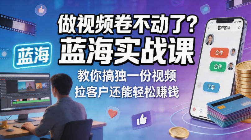 做视频卷不动了？蓝海实战课教你搞独一份视频，拉客户还能轻松賺钱！【原创双语字幕】-泡泡网赚